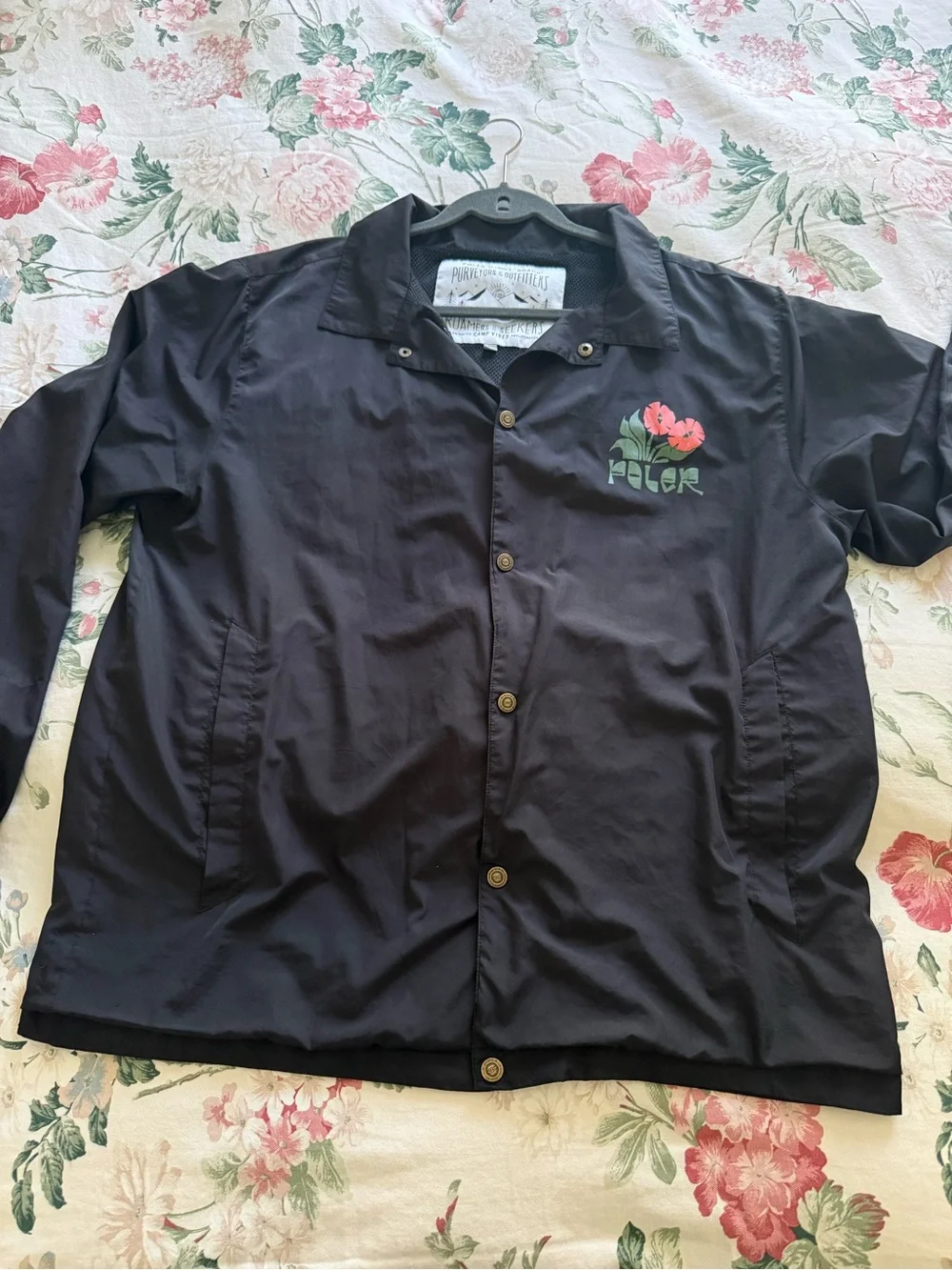 Poler Stuff Sprouts Floral Coaches Jacket Black Windbreaker Spring Snowboard L